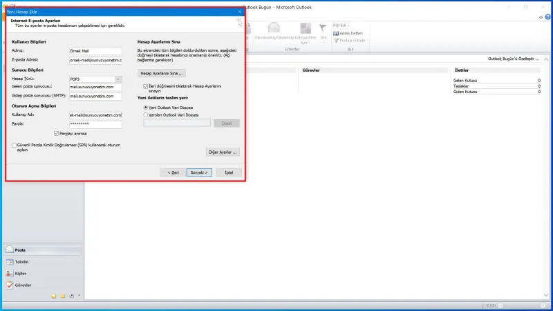 Outlook 2010 Internet E-Posta Bilgileri Ayarları